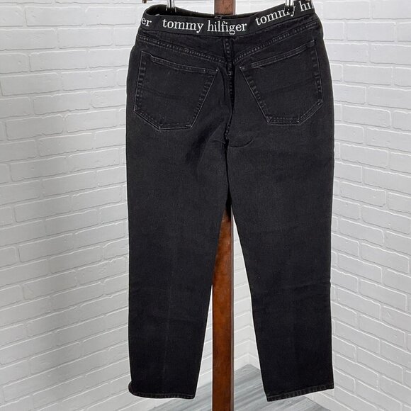 Tommy Jeans Juniors 13 31Wx29.5L Black Logo Tape Waist Cotton Taper 80s VTG - Picture 4 of 12